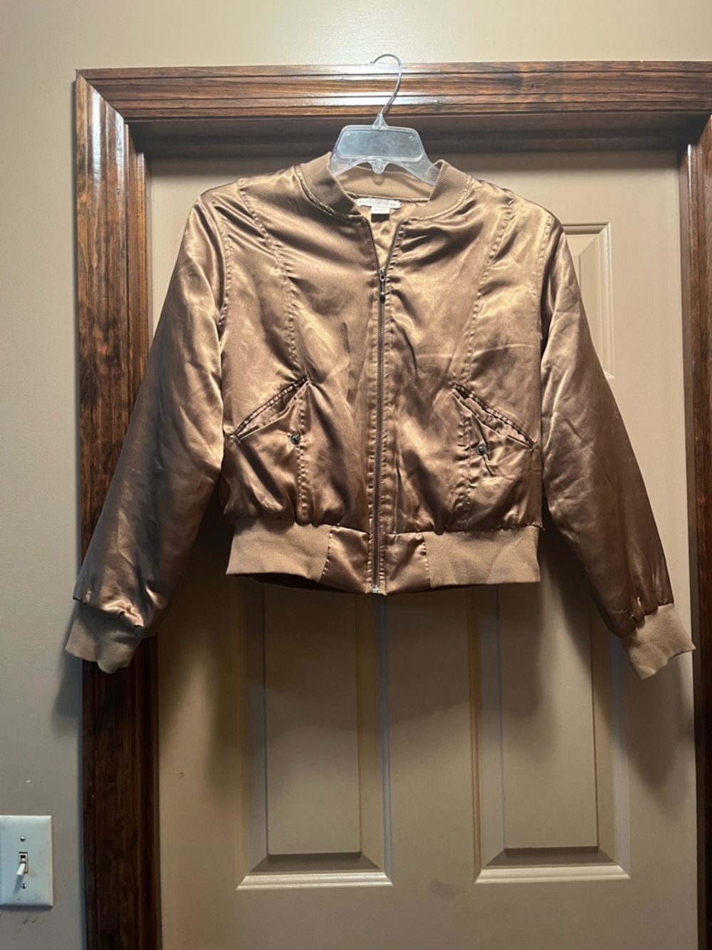Antilia Femme Shiny Bronze Quilted Bomber Jacket